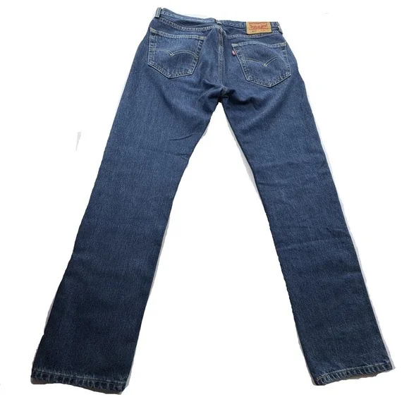 Levis 505 Regular Fit Straight Leg Jeans Mens 32x32 Dark Wash Blue Denim Grunge - Picture 12 of 12